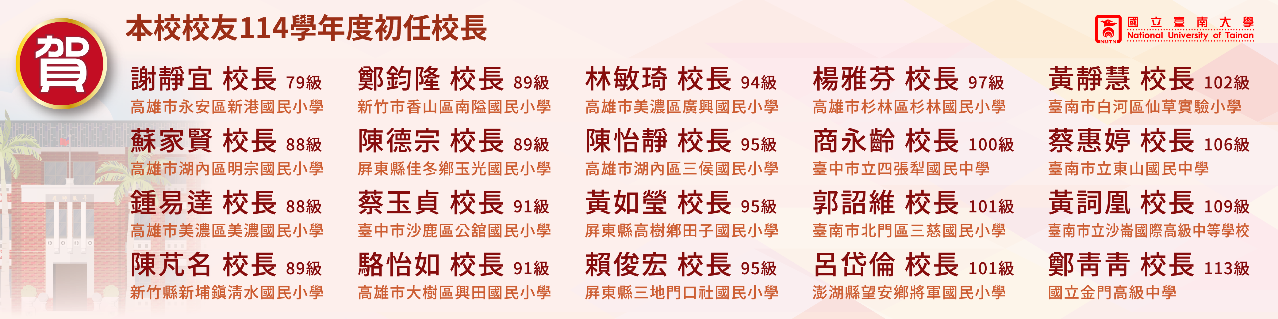 賀！本校校友114學年度初任校長