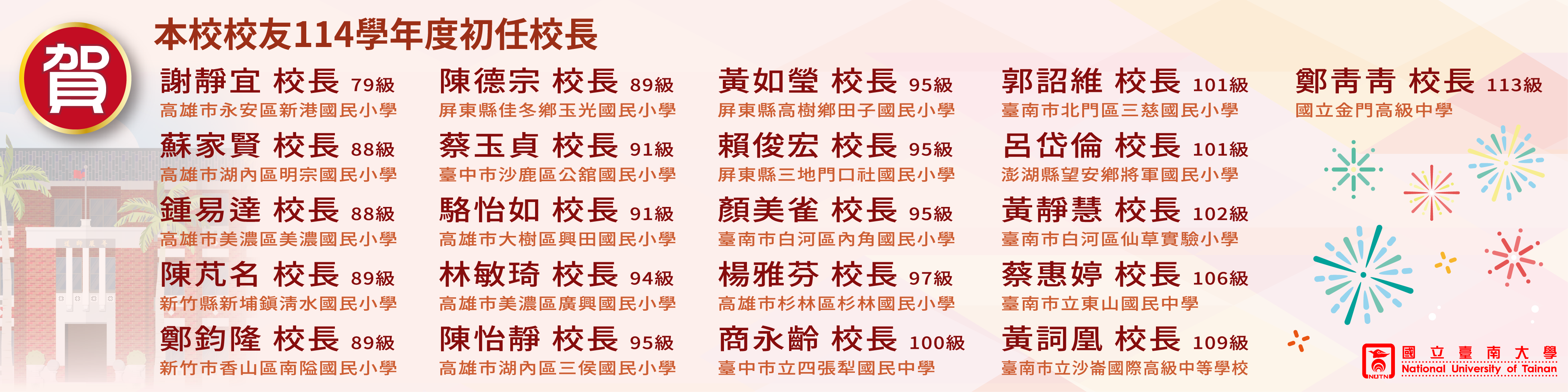 賀！本校校友114學年度初任校長