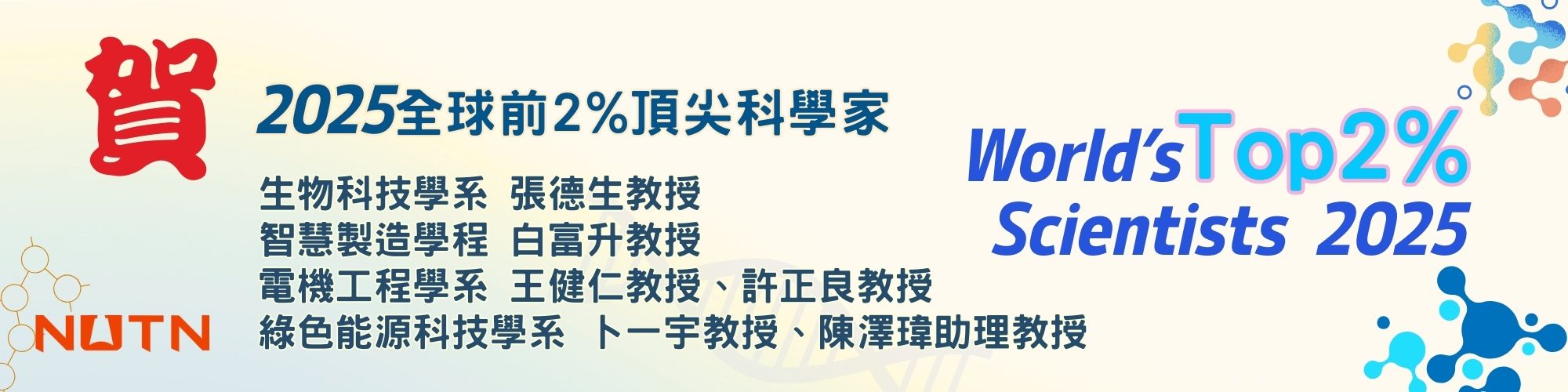 賀！南大6師長榮獲2025年度全球前2%頂尖科學家