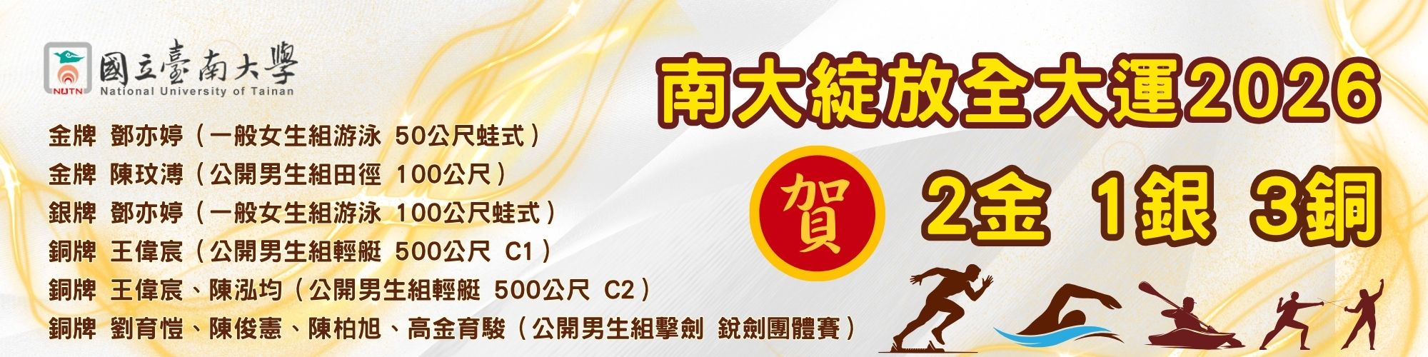 賀！南大綻放2026全大運勇奪2金1銀3銅
